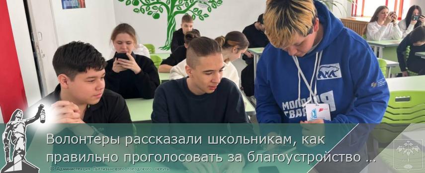 Волонтеры рассказали школьникам, как правильно проголосовать за благоустройство городской среды | Администрация муниципального округа город Партизанск Приморского края Официальный сайт