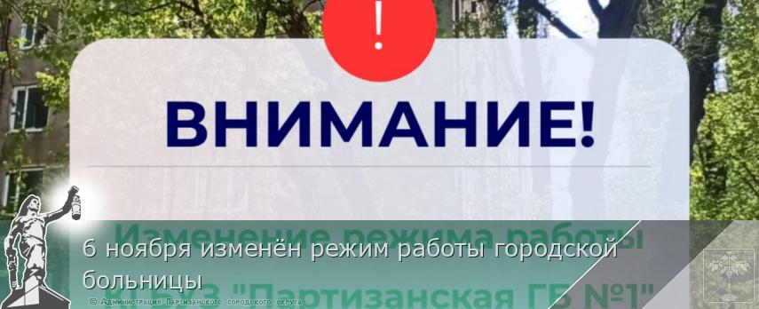 6 ноября изменён режим работы городской больницы | Администрация муниципального округа город Партизанск Приморского края Официальный сайт