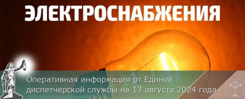 Оперативная информация от Единой диспетчерской службы на 13 августа 2024 года | Администрация муниципального округа город Партизанск Приморского края Официальный сайт Оперативная информация от Единой диспетчерской службы на 13 августа 2024 года | Администрация муниципального округа город Партизанск Приморского края Официальный сайт